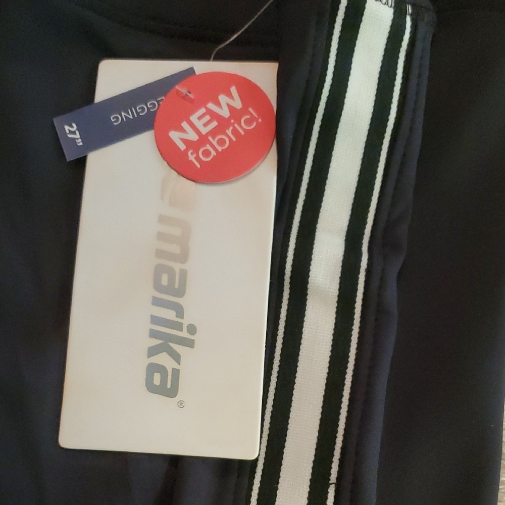 Marika Navy Leggings with White Stripes - Picture 2 of 4